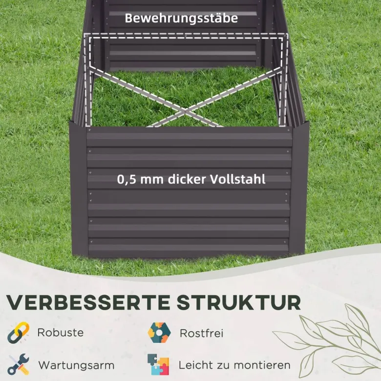 Outsunny Hochbeet dunkelgrau Stahl B/H/L: ca. 90x59x180 cm