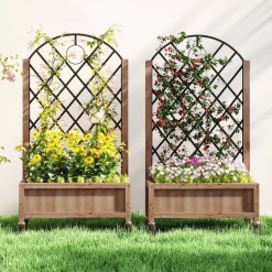Outsunny Hochbeet 2er Set braun Holz B/H/L: ca. 25x97x52 cm