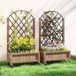 Outsunny Hochbeet 2er Set braun Holz B/H/L: ca. 25x97x52 cm
