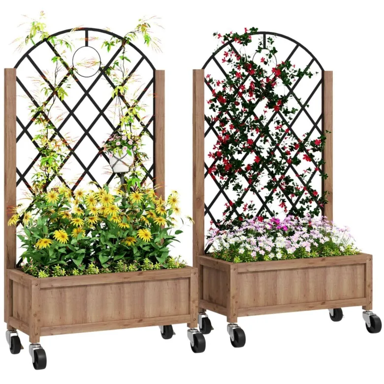 Outsunny Hochbeet 2er Set braun Holz B/H/L: ca. 25x97x52 cm