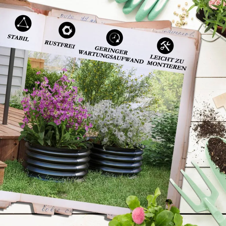 Outsunny Hochbeet 2er Set dunkelgrau Stahl B/H/L: ca. 60x30x60 cm