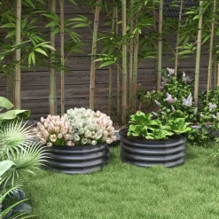 Outsunny Hochbeet 2er Set dunkelgrau Stahl B/H/L: ca. 60x30x60 cm