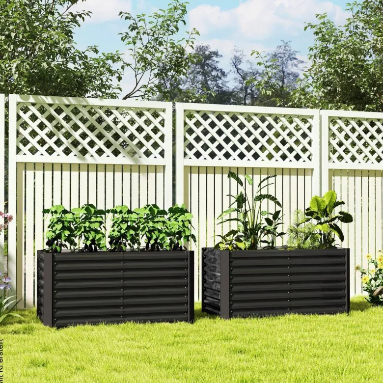 Outsunny Hochbeet 2er Set dunkelgrau Stahl B/H/L: ca. 60x60x120 cm