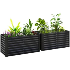 Outsunny Hochbeet 2er Set dunkelgrau Stahl B/H/L: ca. 60x60x120 cm