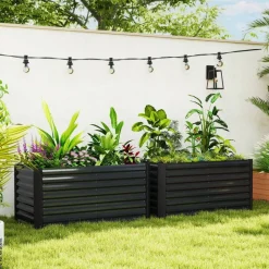 Outsunny Hochbeet 2er Set dunkelgrau Stahl B/H/L: ca. 60x60x120 cm