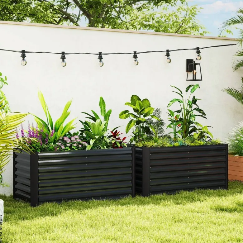 Outsunny Hochbeet 2er Set dunkelgrau Stahl B/H/L: ca. 60x60x120 cm