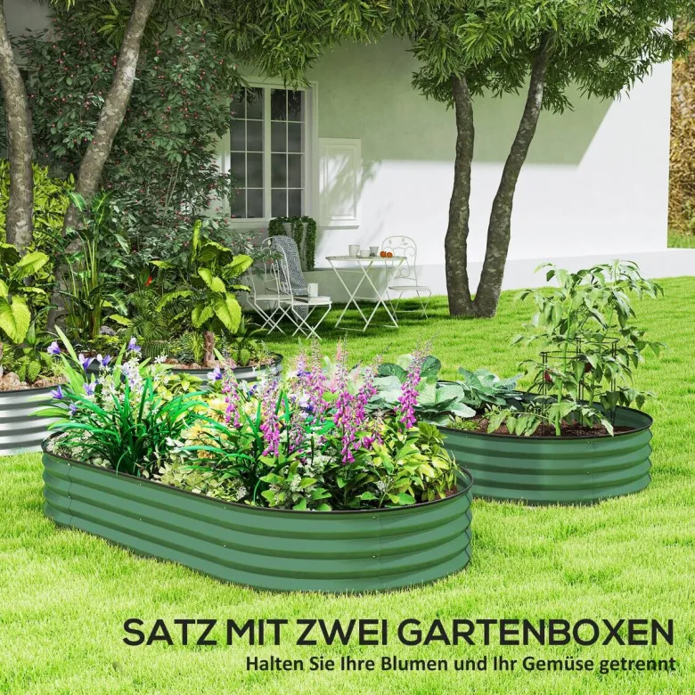 Outsunny Hochbeet 2er Set grün Stahl B/H/L: ca. 93x30x181 cm