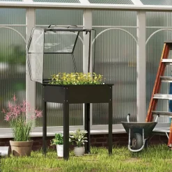 Outsunny Hochbeet schwarz Stahl B/H/L: ca. 60x120x60 cm