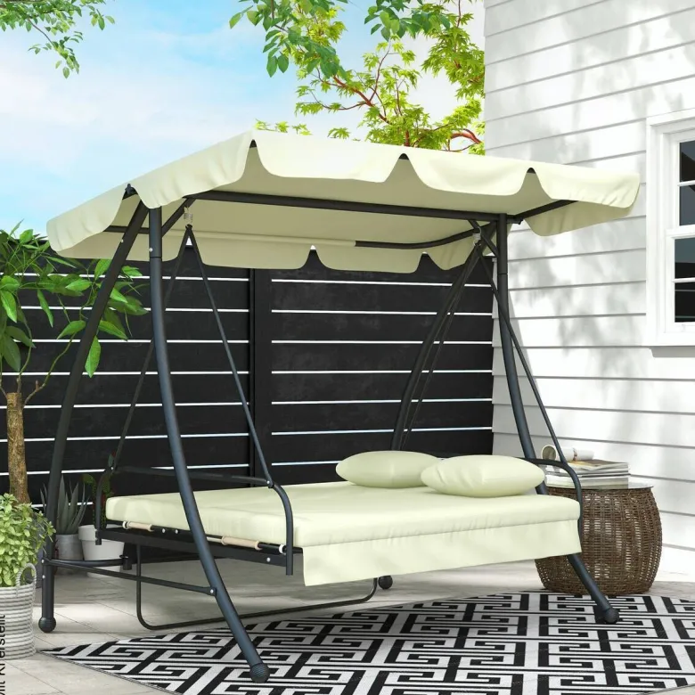 Outsunny Hollywoodschaukel cremeweiß Polyester B/H/L: ca. 125x170x200 cm
