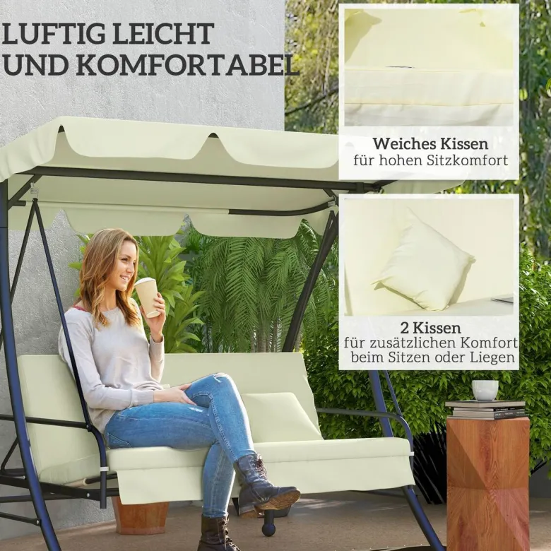 Outsunny Hollywoodschaukel cremeweiß Polyester B/H/L: ca. 125x170x200 cm