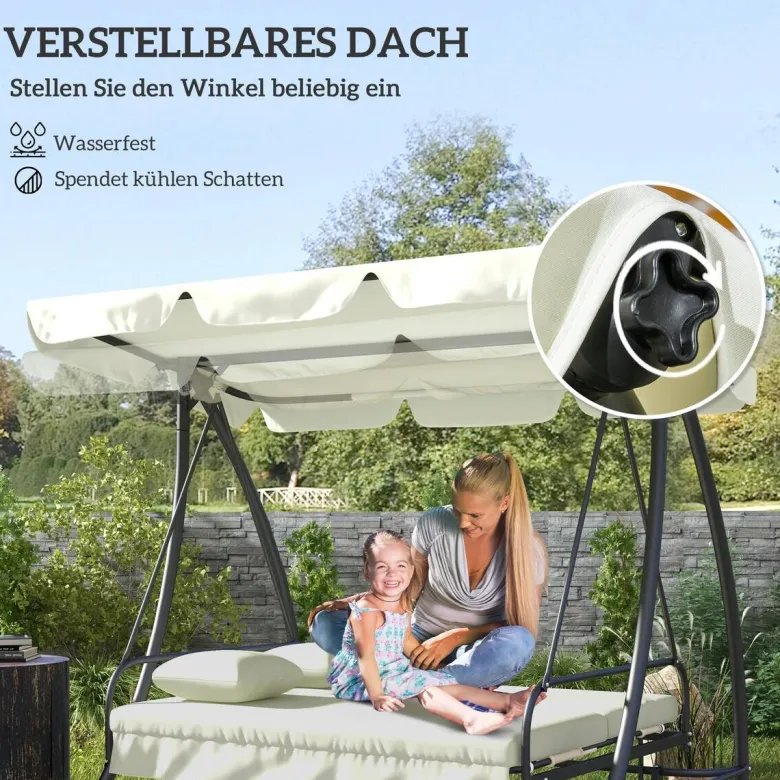 Outsunny Hollywoodschaukel cremeweiß Polyester B/H/L: ca. 125x170x200 cm