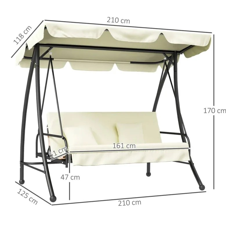 Outsunny Hollywoodschaukel cremeweiß Polyester B/H/L: ca. 125x170x200 cm