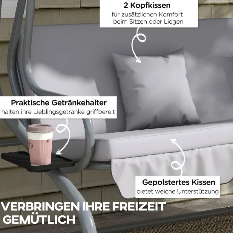 Outsunny Hollywoodschaukel hellgrau Polyester-Mischgewebe B/H/L: ca. 120x164x200 cm