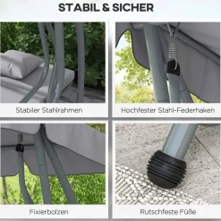 Outsunny Hollywoodschaukel hellgrau Polyester-Mischgewebe B/H/L: ca. 120x164x200 cm
