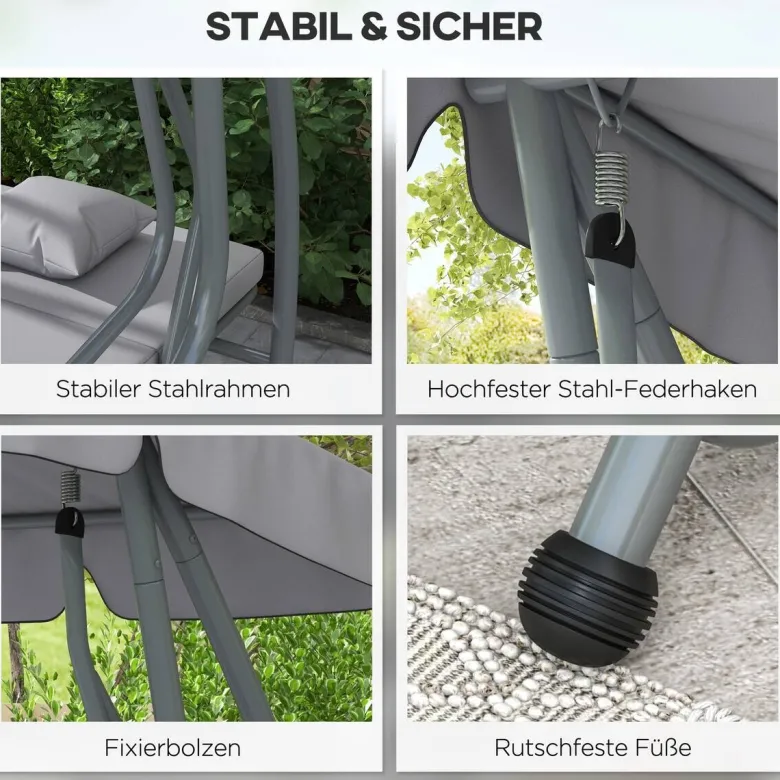 Outsunny Hollywoodschaukel hellgrau Polyester-Mischgewebe B/H/L: ca. 120x164x200 cm