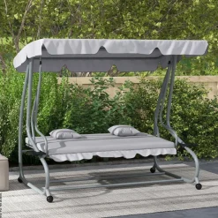 Outsunny Hollywoodschaukel hellgrau Polyester-Mischgewebe B/H/L: ca. 120x164x200 cm