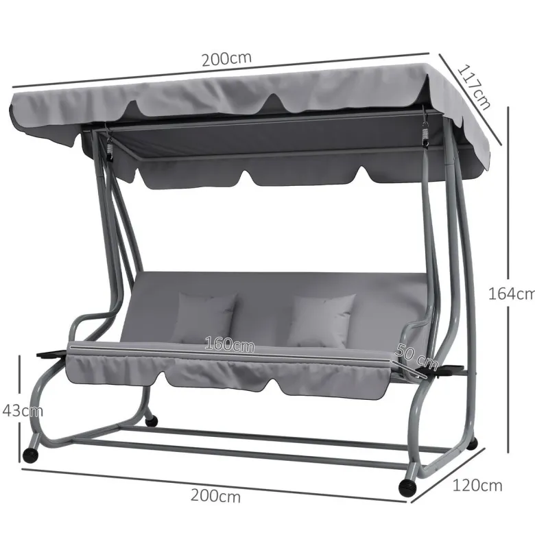 Outsunny Hollywoodschaukel hellgrau Polyester-Mischgewebe B/H/L: ca. 120x164x200 cm