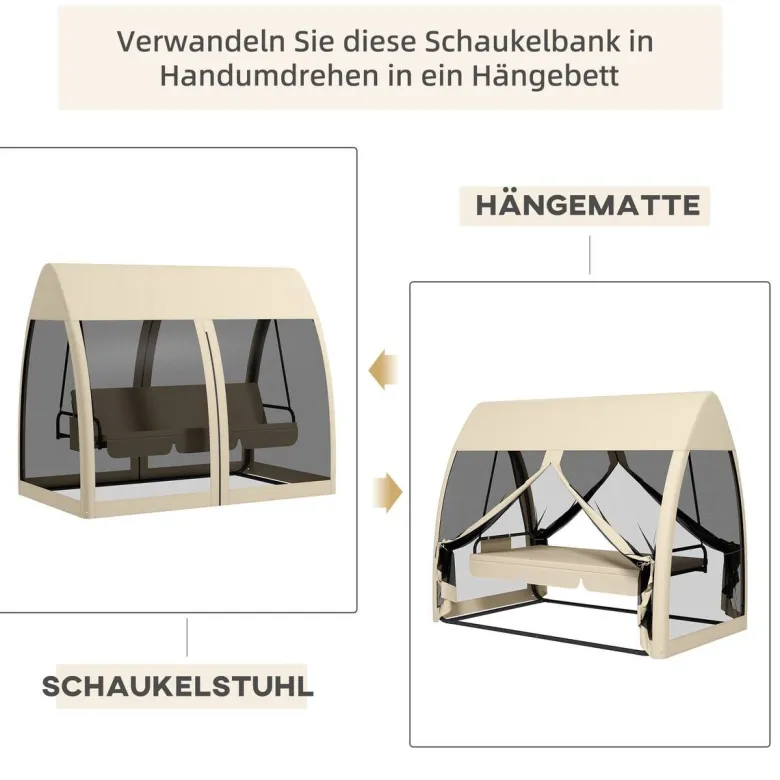 Outsunny Hollywoodschaukel kaffee Metall B/H/L: ca. 140x197x240 cm