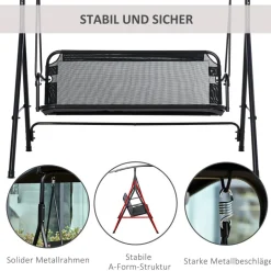Outsunny Hollywoodschaukel schwarz Metall B/H/L: ca. 110x155x172 cm