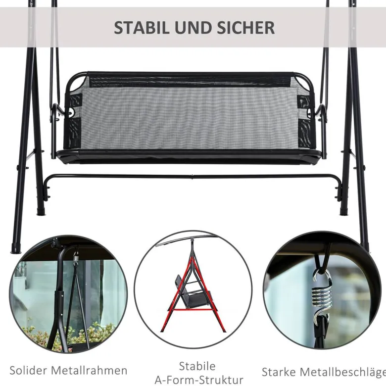 Outsunny Hollywoodschaukel schwarz Metall B/H/L: ca. 110x155x172 cm