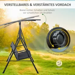 Outsunny Hollywoodschaukel schwarz Metall B/H/L: ca. 110x155x172 cm