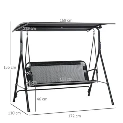 Outsunny Hollywoodschaukel schwarz Metall B/H/L: ca. 110x155x172 cm