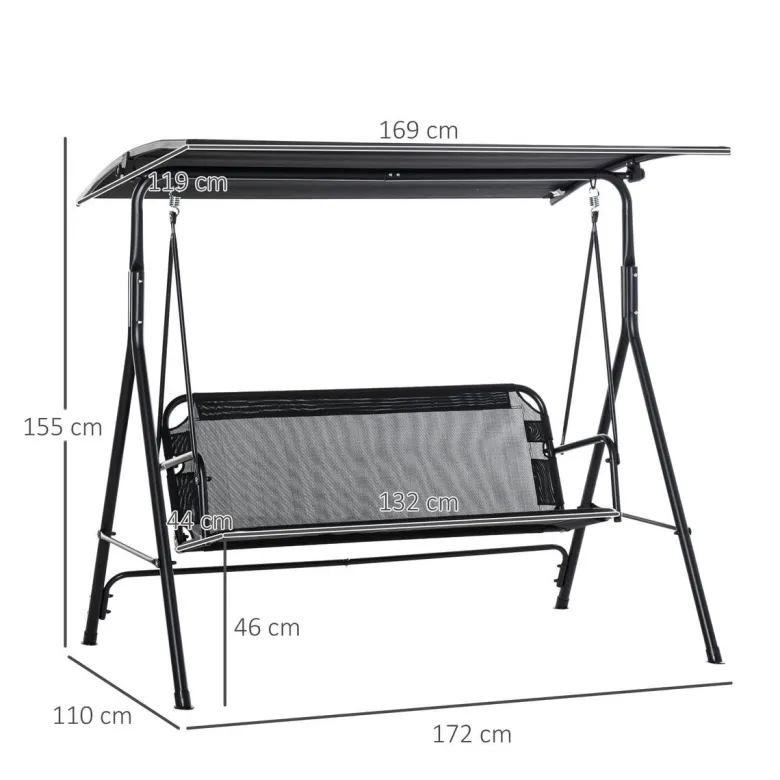 Outsunny Hollywoodschaukel schwarz Metall B/H/L: ca. 110x155x172 cm