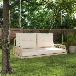 Outsunny Hollywoodschaukel natur Rattan B/H/L: ca. 66x44x115 cm