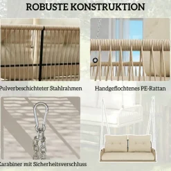 Outsunny Hollywoodschaukel natur Rattan B/H/L: ca. 66x44x115 cm