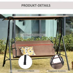 Outsunny Hollywoodschaukel braun Metall B/H/L: ca. 110x155x172 cm