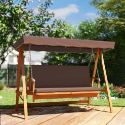 Outsunny Hollywoodschaukel braun Holz B/H/L: ca. 130x181x236 cm