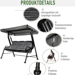 Outsunny Hollywoodschaukel schwarz Stahl B/H/T: ca. 200x170x120 cm
