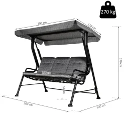 Outsunny Hollywoodschaukel schwarz Stahl B/H/T: ca. 200x170x120 cm