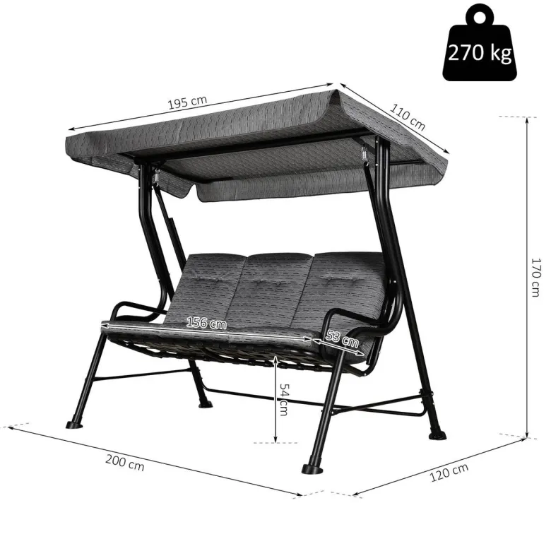 Outsunny Hollywoodschaukel schwarz Stahl B/H/T: ca. 200x170x120 cm
