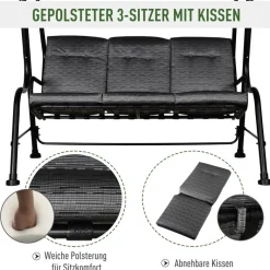Outsunny Hollywoodschaukel schwarz Stahl B/H/T: ca. 200x170x120 cm