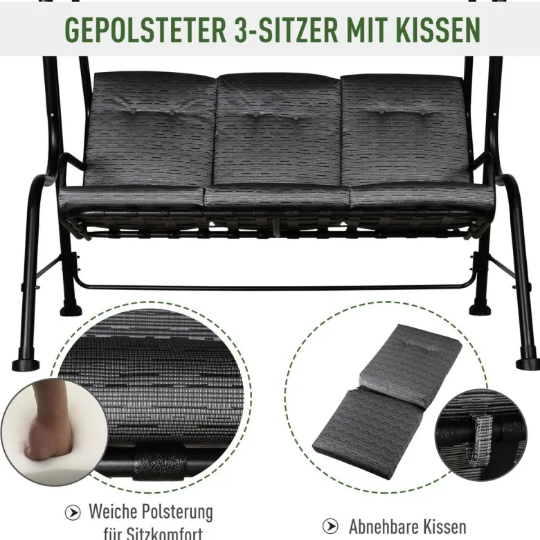 Outsunny Hollywoodschaukel schwarz Stahl B/H/T: ca. 200x170x120 cm