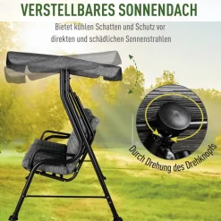 Outsunny Hollywoodschaukel schwarz Stahl B/H/T: ca. 200x170x120 cm