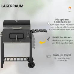Outsunny Holzkohlegrill Edelstahl B/H/L: ca. 65x108x113 cm