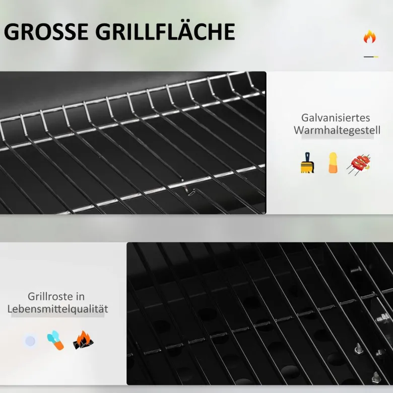 Outsunny Holzkohlegrill Edelstahl B/H/L: ca. 65x108x113 cm
