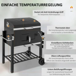 Outsunny Holzkohlegrill Edelstahl B/H/L: ca. 65x108x113 cm
