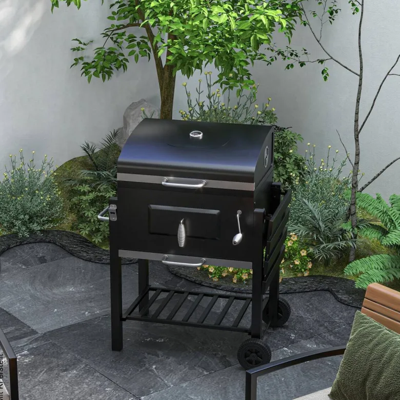 Outsunny Holzkohlegrill Edelstahl B/H/L: ca. 65x108x113 cm