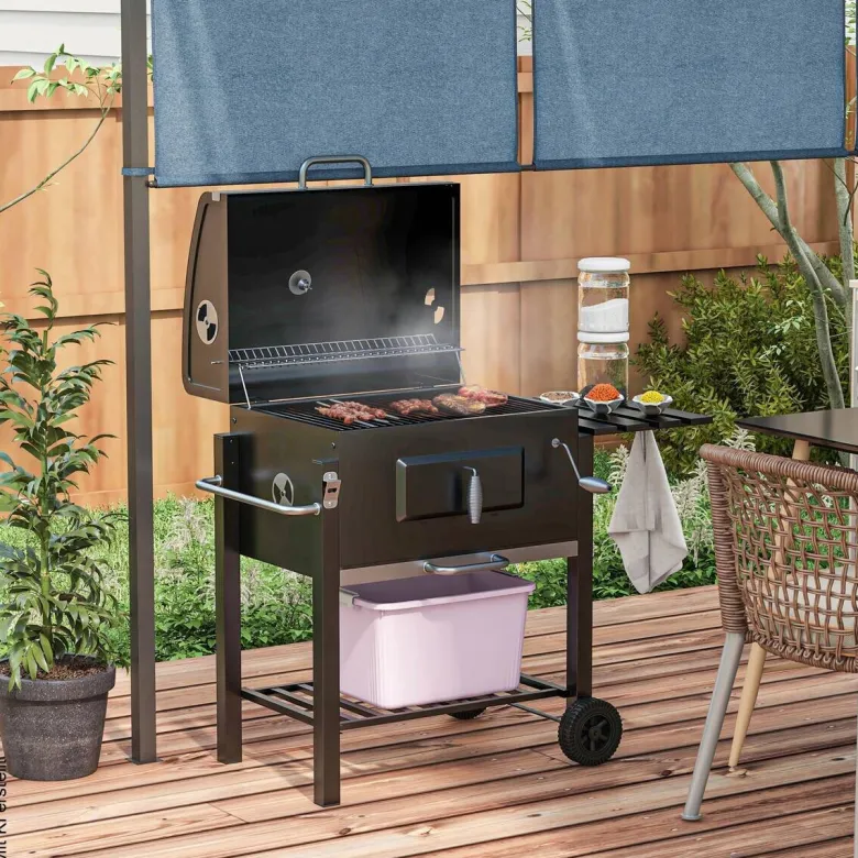 Outsunny Holzkohlegrill Edelstahl B/H/L: ca. 65x108x113 cm