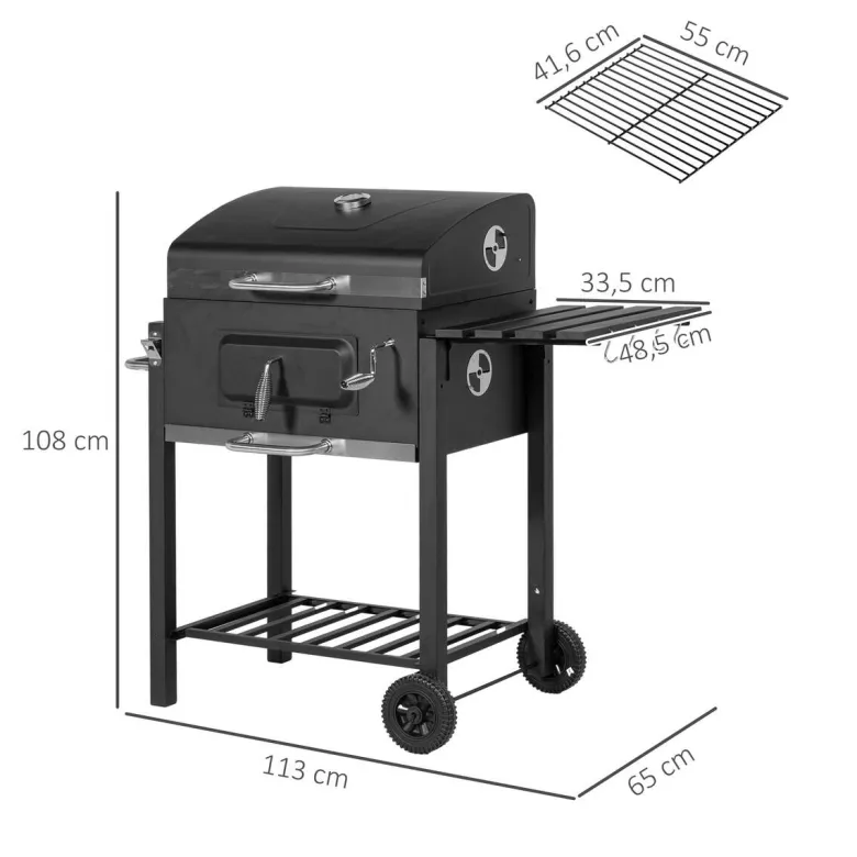 Outsunny Holzkohlegrill Edelstahl B/H/L: ca. 65x108x113 cm
