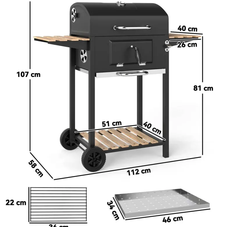 Outsunny Holzkohlegrill Kiefer B/H/L: ca. 58x107x112 cm