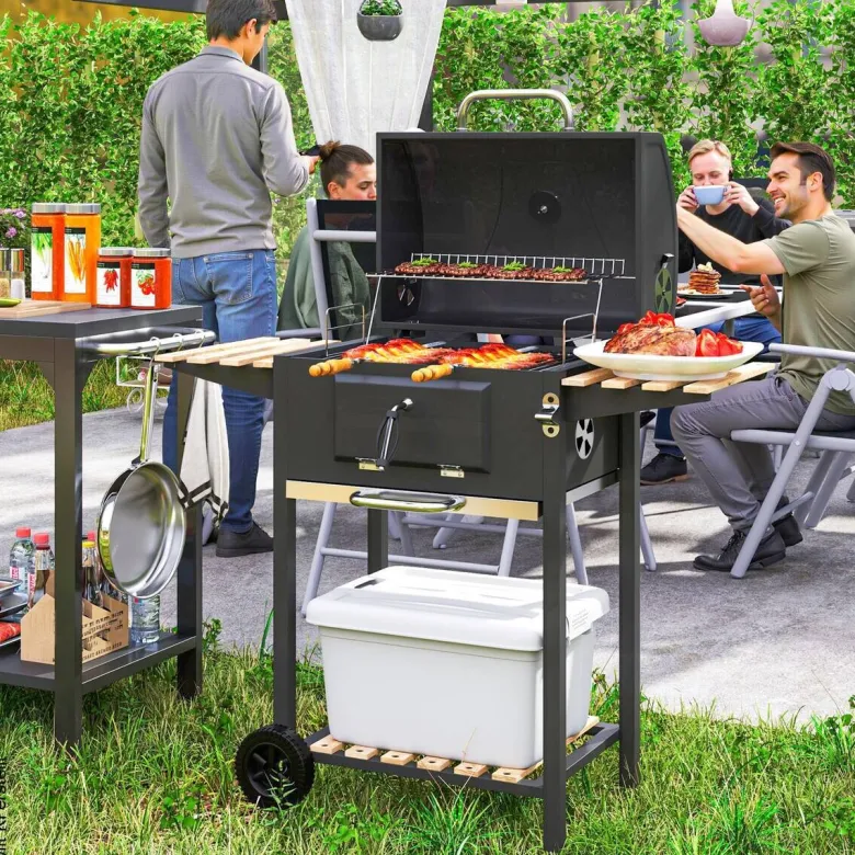 Outsunny Holzkohlegrill Kiefer B/H/L: ca. 58x107x112 cm