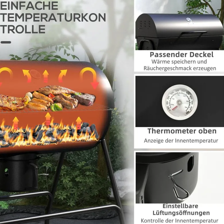 Outsunny Holzkohlegrill Metall B/H/L: ca. 71,5x102x95 cm