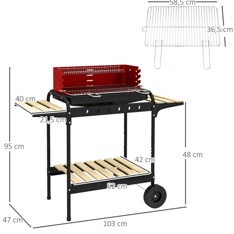 Outsunny Holzkohlegrill Metall B/H/L: ca. 47x95x103 cm