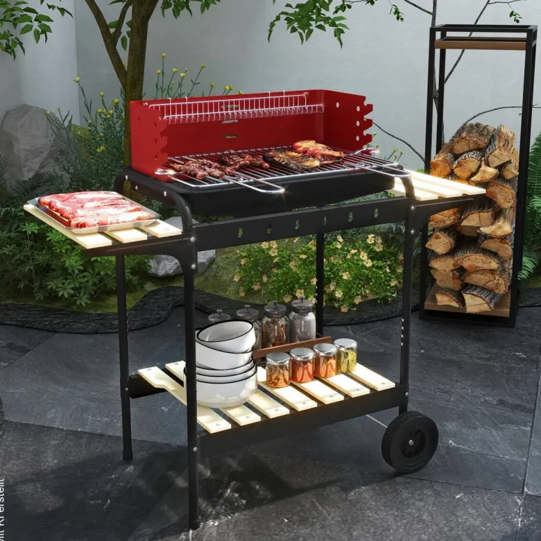 Outsunny Holzkohlegrill Metall B/H/L: ca. 47x95x103 cm