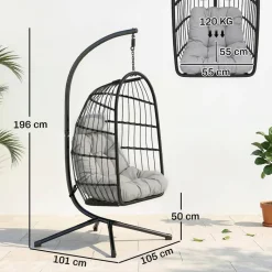 Outsunny Korbhängesessel hellgrau Metall B/H/L: ca. 101x196x105 cm