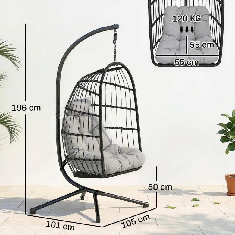 Outsunny Korbhängesessel hellgrau Metall B/H/L: ca. 101x196x105 cm